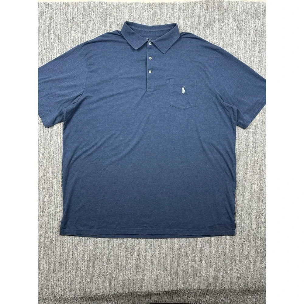 Polo Ralph Lauren Polo Shirt Mens 3XLT Blue Cotton Pocket Short Sleeve Preppy